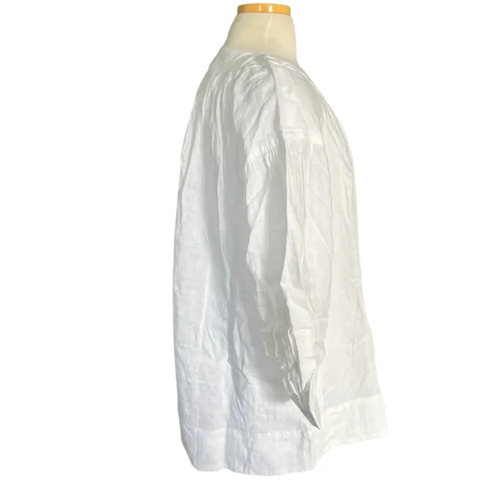 J. CREW Gathered popover dress in linen White Size L NWT